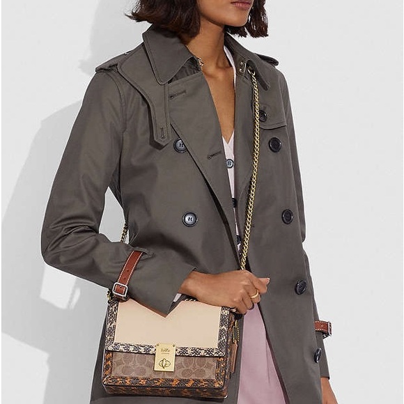 COACH Hutton Shoulder Bag In Signature Canvas With Snakeskin Detail - Picture 14 of 14